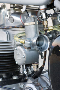 A closeup on motorcycle parts.